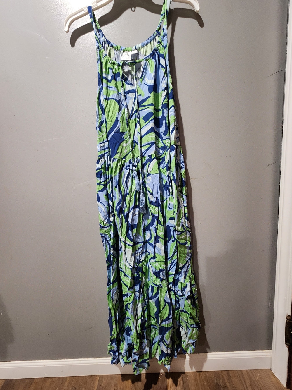 Blue & Green Printed Women's Maxi Skirt with Tie Waist